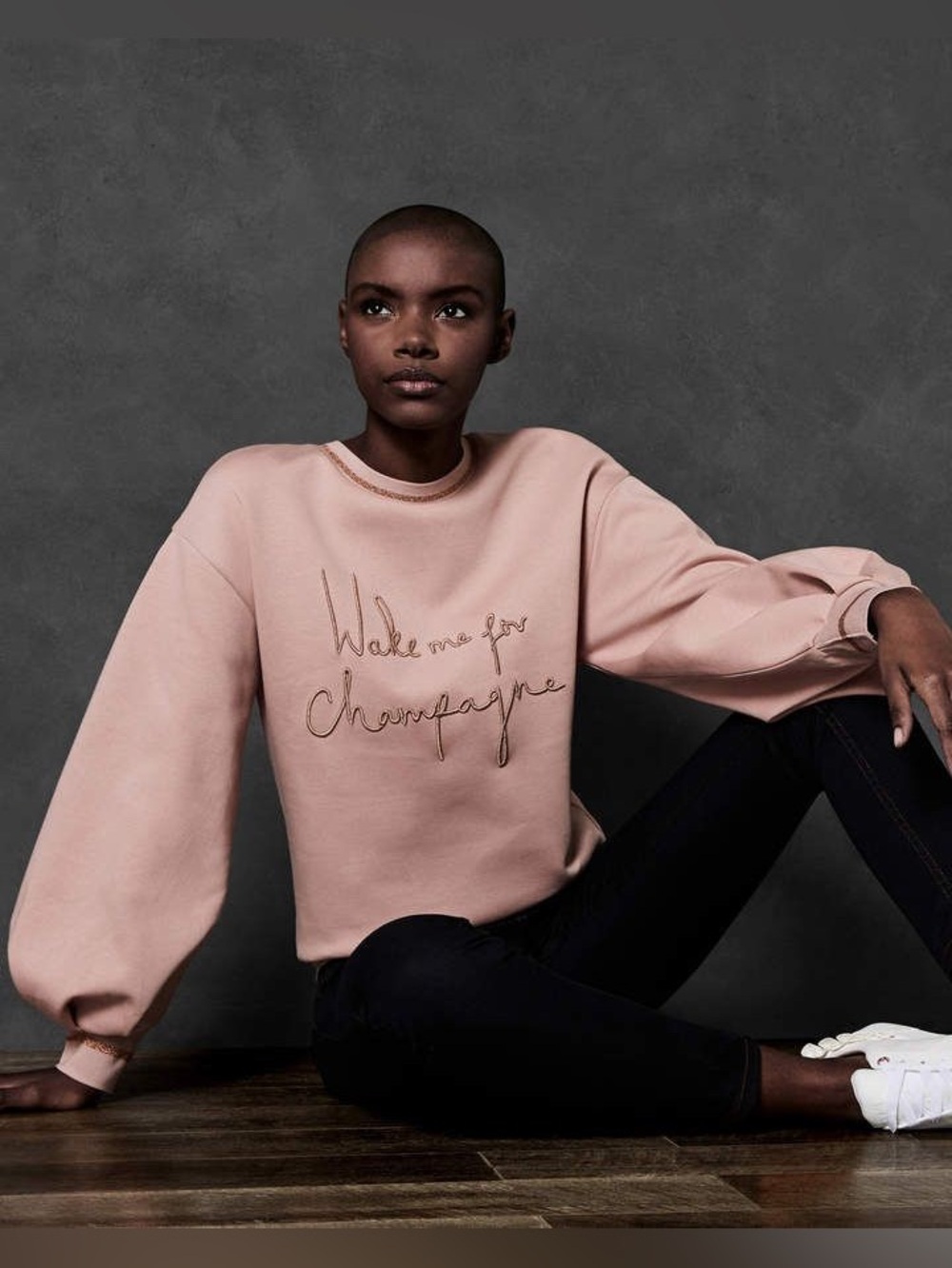 TED BAKER Dayzie Pink 'Wake Me for Champagne' Embroidered Crew Sweatshirt